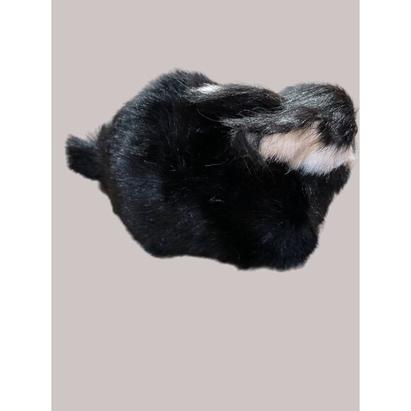 Fuzzy Life Like Miniature Furry Black White Bunny Rabbit Realistic - Picture 3 of 5